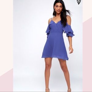 COBALT BLUE OFF-THE-SHOULDER SKATER DRESS
